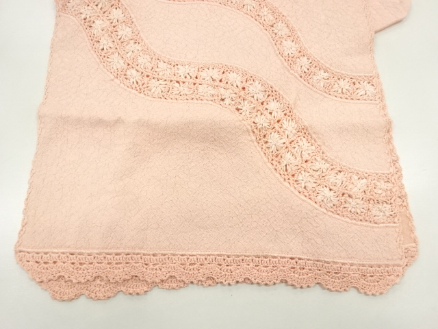  リボン刺繍よろけ縞に花模様ショール